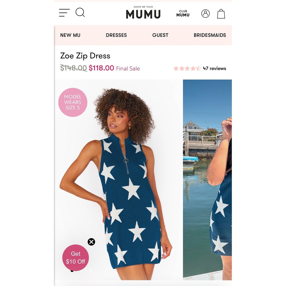 Show Me Your Mumu Zoe Zip Dress XL Navy Blue White Star Print Mock Neck New - Picture 2 of 12